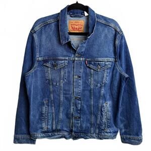 Vintage style dark indigo blank Levi's denim jean jacket XL